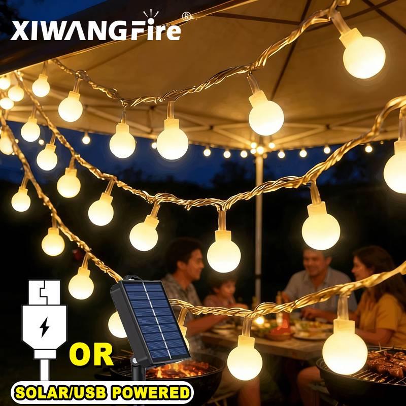 Christmas Lights Outdoor - Lampu String Tenaga Surya/USB/Baterai 3-10M, Bola