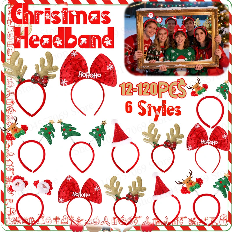 Reindeer Antlers Headband - 12-120 Buah Ikat Kepala Natal Dekorasi