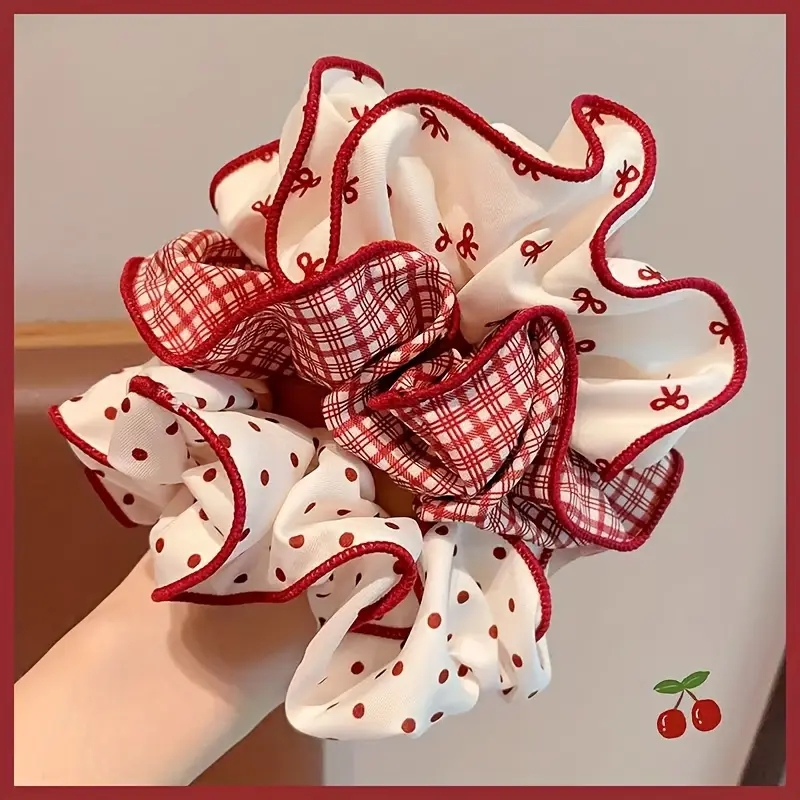 Christmas Throw Blanket - 3 Buah Ikat Rambut Kotak-kotak dengan