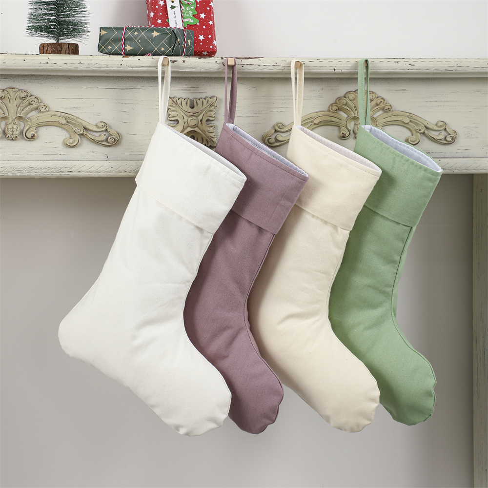 Christmas Stocking Hanging - Kaos Kaki Natal Linen Alami Polos