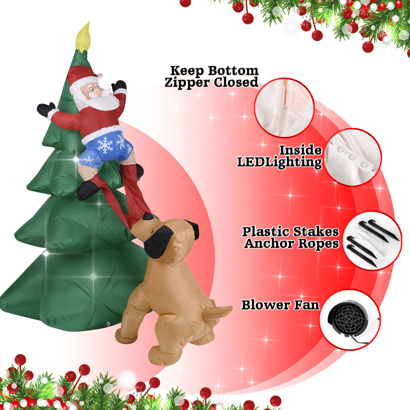 Anjing Tiup Natal dengan Santa - Christmas Lights Outdoor ulasan dan harga