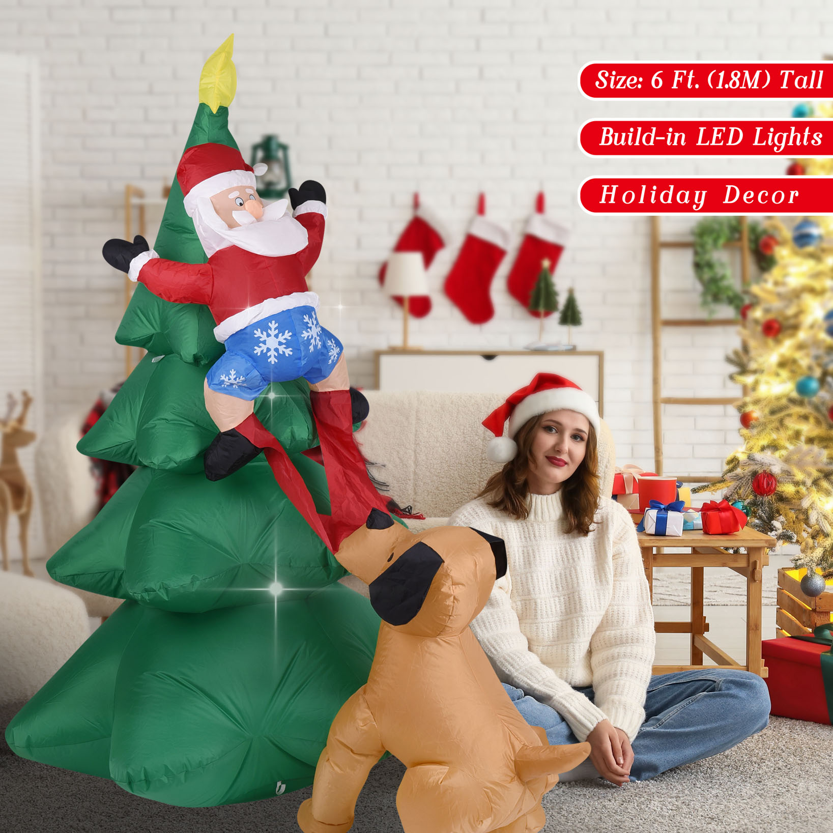 Anjing Tiup Natal dengan Santa - Christmas Lights Outdoor ulasan dan harga