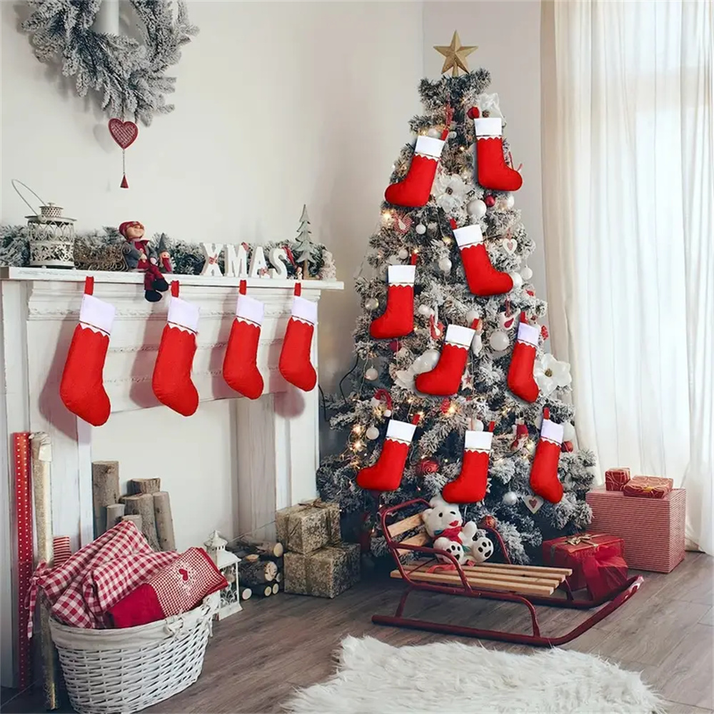 Stoking Natal bulu merah 12pcs - Christmas Stocking Hanging ulasan dan harga