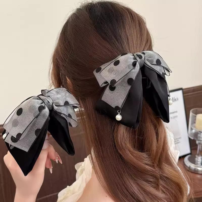 Jepit Rambut Pita Polkadot Abu - Ribbon Bow Gift ulasan dan harga