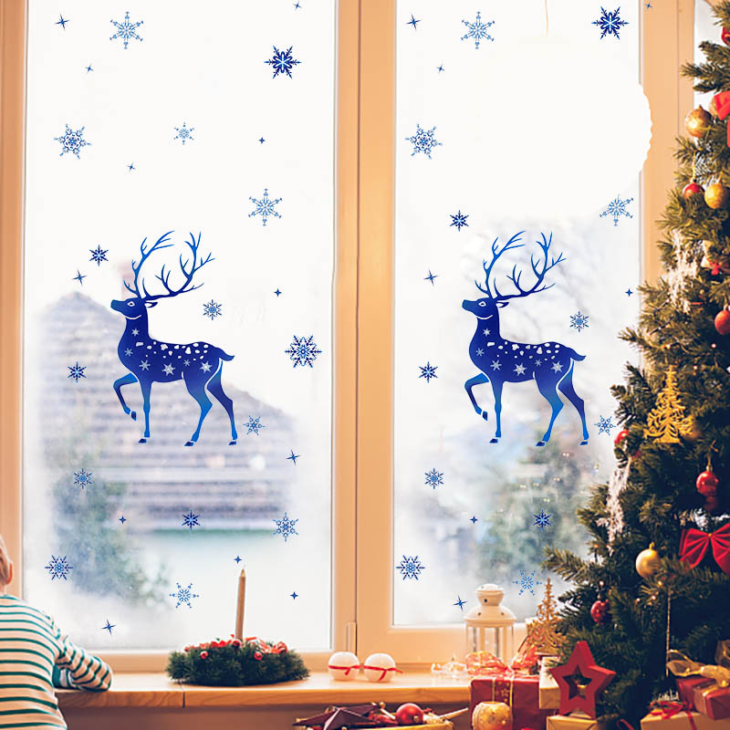 Stiker Jendela Natal Rusa Biru - Snowflake Window Decal ulasan dan harga